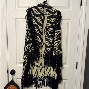 Raj Black and Cream Fringe Open Front Vest